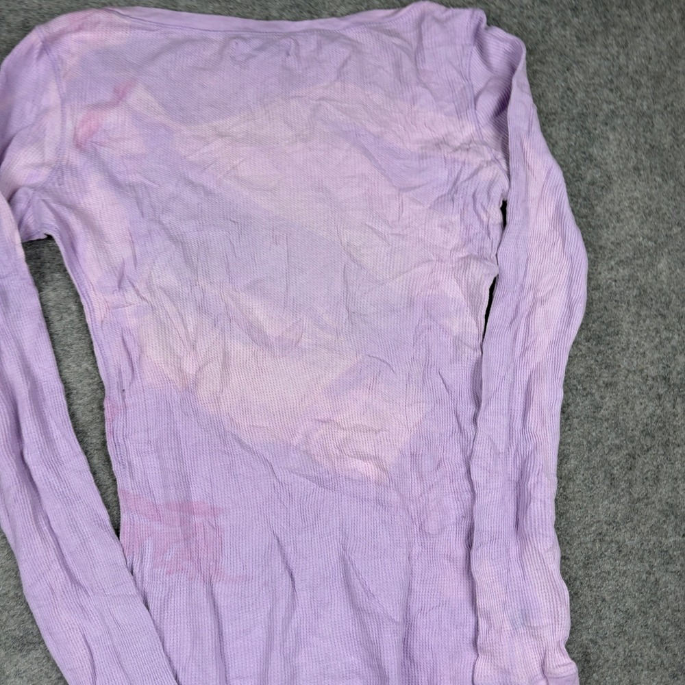 Lucky Brand Thermal Shirt Women Medium Purple Y2K Flower Graphic Waffle Knit - Picture 8 of 14